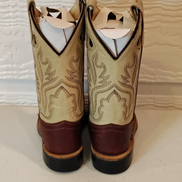 OLD WEST LEATHER COWBOY BOOTS KIDS 8.5 BBSC1855 BROWN TAN COWBOY RODEO FAIR - Picture 5 of 9
